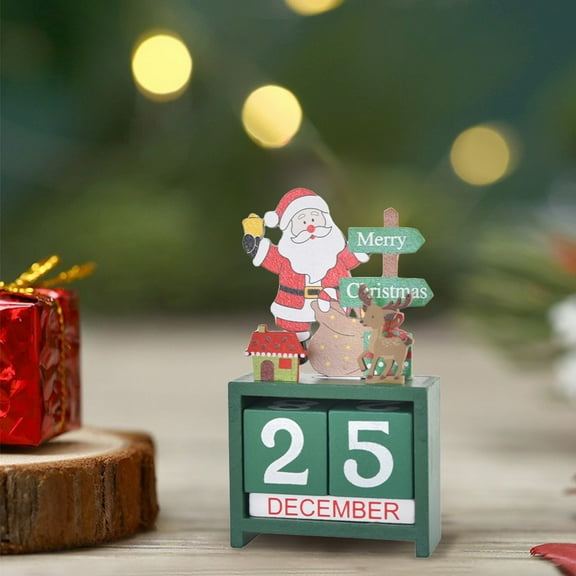 Exhoden Santa Decor Christmas Wooden Advent Calendar,Wooden Christmas Calendar Desktop,Christmas Advent Countdown Calendar, Number Date Wooden Blocks Tabletop Desk Calendar Decoration for Home