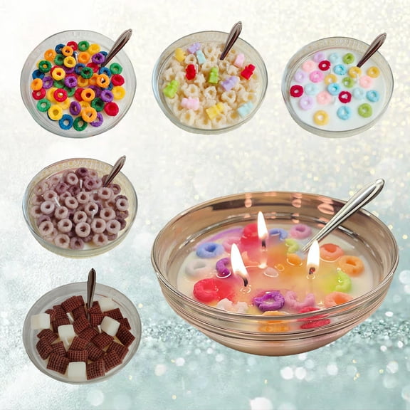 Exhoden Spoon Grain Bowl Candles Cereal Bowl Scented Candle,Fruit Loops Candle,Fruity Loops Cereal Bowl Scented Soy Candle,Grain Candle Bowl Great Gift Candles 3Core Grain Candles Burn