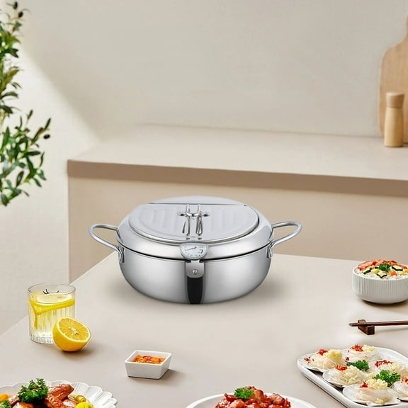 Exhoden Stainless Steel Fryer,Deeps Fryer Pot Tempura Frying Pot With Lid 304 Stainless Steel With Temperature Control And Oil Drip Drainer Rack For Kitchen French Fries