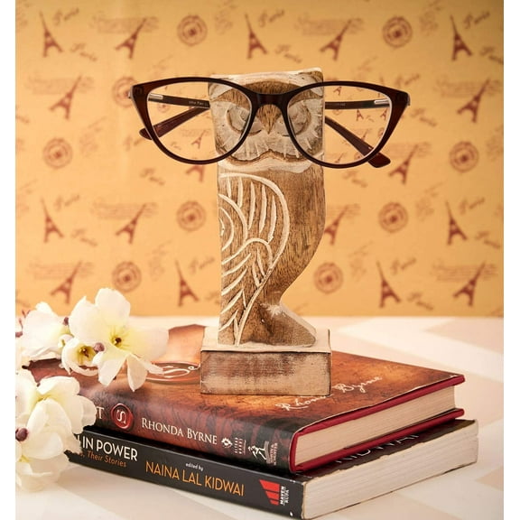 Eximious India Owl Wooden Glasses Holder Stand Reading Nightstand Eyeglass Retainer Gifts for Women Men Kids Mom Dad Car SPWW01