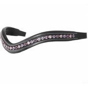 Exion Horse Browband For English Bridle | Curved Shape Padded Equestrian Browband For Show & Dressage | Fuchsia, Light Rose, Tanzanite Crystal Browband For Horses Havana