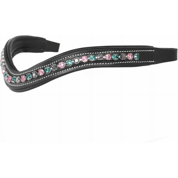 Exion Horse Browband For English Bridle | Curved Shape Padded Equestrian Browband For Show & Dressage | Rose, Emerald, Jet Hematite Crystal Browband For Horses