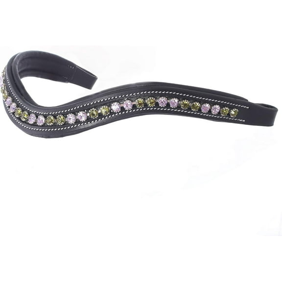 Exion Horse Browband For English Bridle | Curved Shape Padded Equestrian Browband For Show & Dressage | Olivine, Violet Crystal Browband For Horses