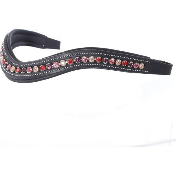 Exion Horse Browband For English Bridle | Curved Shape Padded Equestrian Browband For Show & Dressage | Light Peach, Rose, Fuchsia, Light Siam Crystal Browband For Horses