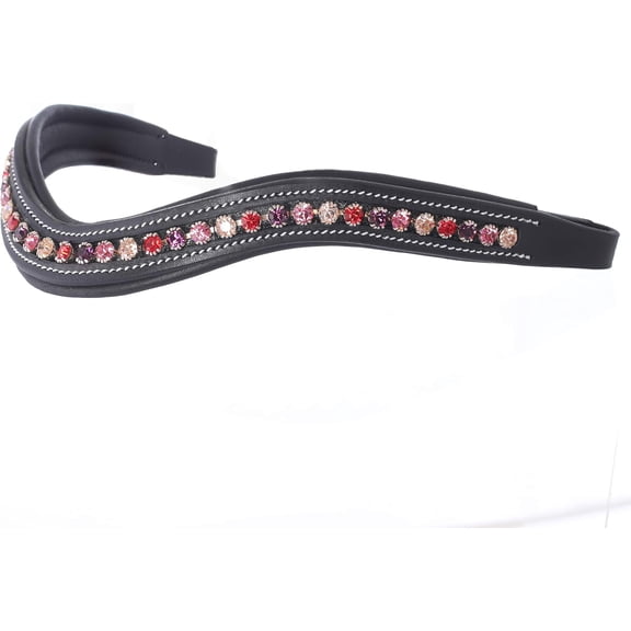 Exion Horse Browband For English Bridle | Curved Shape Padded Equestrian Browband For Show & Dressage | Light Peach, Rose, Fuchsia, Light Siam Crystal Browband For Horses