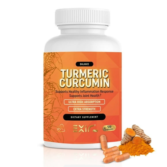 Exir Turmeric Curcumin Joint Support 120 Capsules Extra Strength with Deep Tissue Action Helps Inflammation, Flexibility, Metabolism & Detox With Fennel, Coriander & Black Pepper Extracts