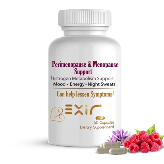 Exir Perimenopause & Menopause Support Supplement Saffron Extract, Raspberry & Magnesium Hormonal Balance, Mood, Hot Flashes & Energy Relief 60 Capsules