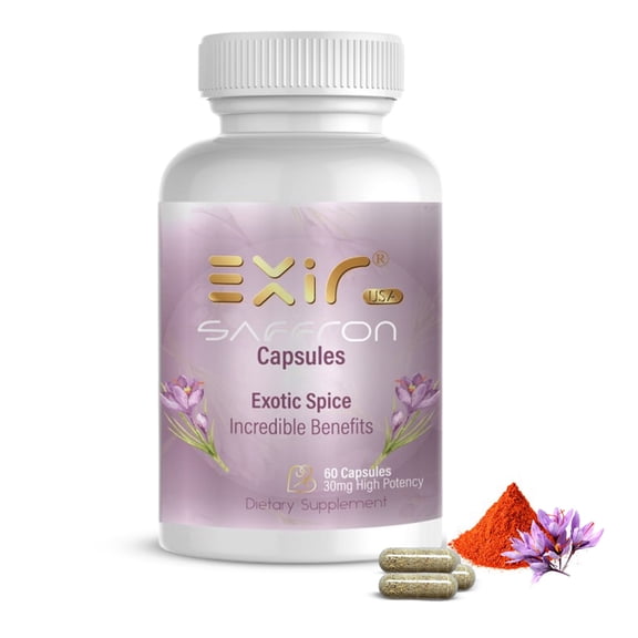 Exir Saffron Exotic Spice 30mg High Potency  60 Capsules  With Fenugreek for Mood, Craving Control & Cognitive Support  Plant-Based Supplement for Energy, Focus & Metabolism