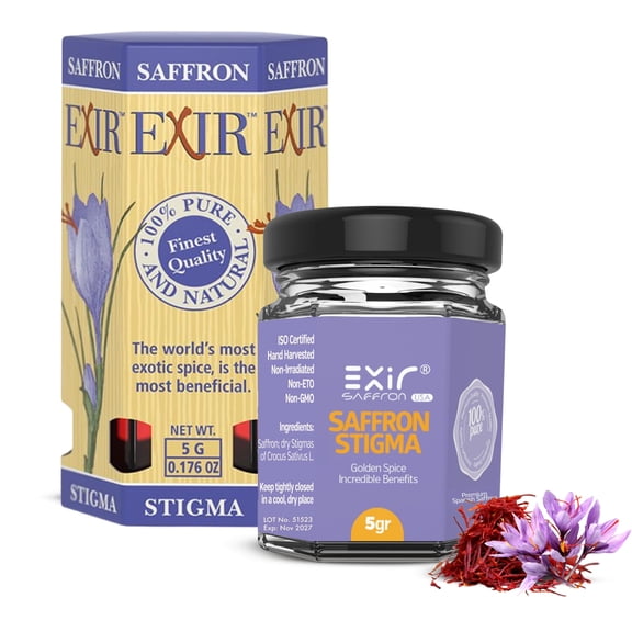 Exir Premium Spanish Saffron Threads, 5g All-Red Coupe Grade, Hand-Harvested Spice for Cooking, Baking & Beverages Non-GMO & Natural