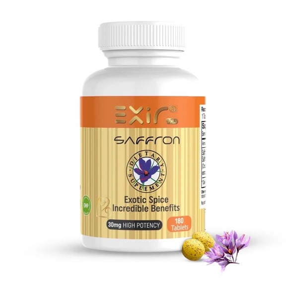 Exir Saffron Supplement Eye, Mood, Heart & Stress Support, 180 Tablets High Potency 30mg Saffron with Safranal for Memory, Energy, Digestive & Emotional Wellness