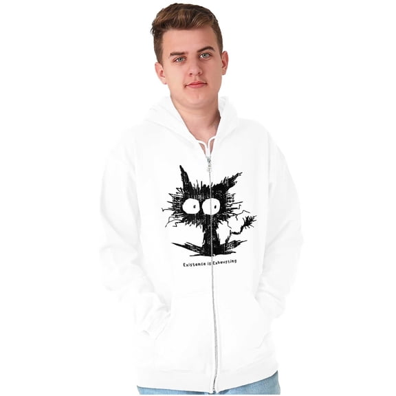 Existence is Exhausting Kitten Joke Zip Up Hoodie Men's Women's Brisco Brands M