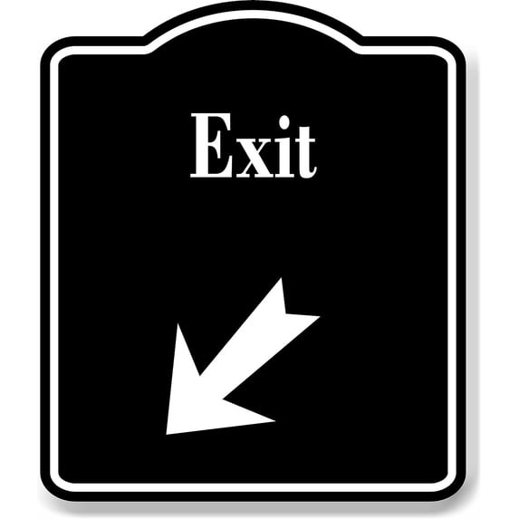 Exit 45 Degree Down Left Arrow BLACK Aluminum Composite Sign, 8.5"x10"