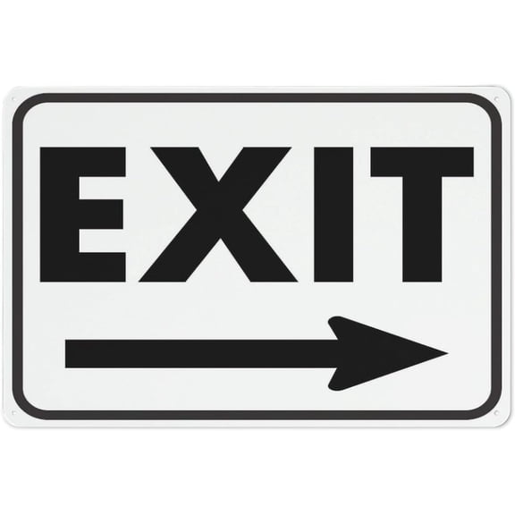 Exit Black And White (Right Arrow) Sign 8"x12" Rust Free Aluminum Metal, Weather Resistant Durable Easy To Mount, B&W Exit Right Marker