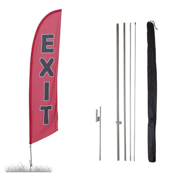 Exit Feather Flag Kits - 13.5ft Flag Complete Pole Set with Ground Stake - Great for Businesses, Storefronts, Sales - Printed in The USA