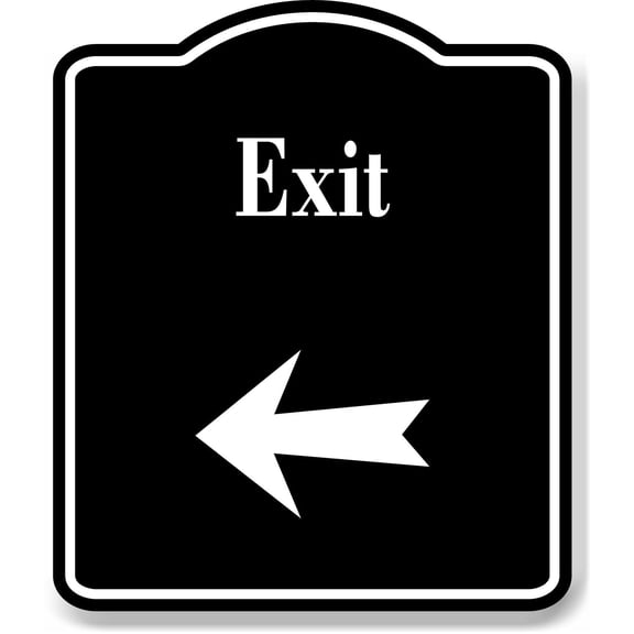 Exit Left Arrow BLACK Aluminum Composite Sign, 8.5"x10"