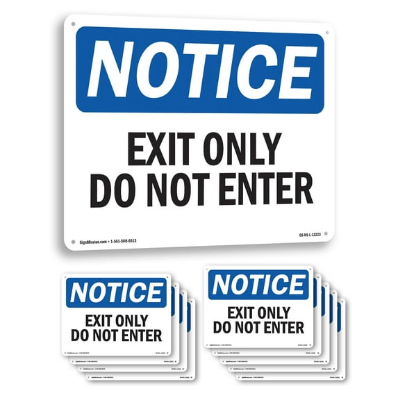 Exit Only Do Not Enter OSHA Notice Rigid Plastic Sign 10 Inch x 7 Inch - 10 Pack
