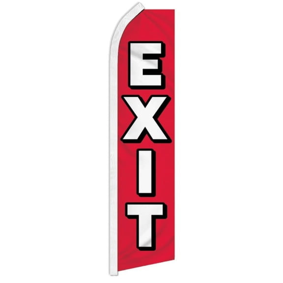 Exit (Red) 11.5ft x 2.5ft Advertising Poly Super Feather Flag – Outdoor Directional Parking Lot Sign