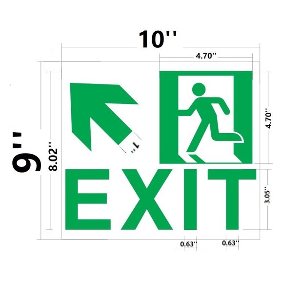 Exit SIGN-UP LEFT -Adhesive Sign !! (Glow In the dark sign - Photoluminescent ,High Intensity, Adhesive Sign 9x10 )