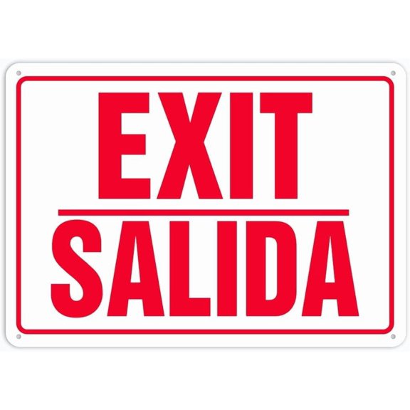 Exit Salida Caution Safety Signs, Warning Signs, Security Signs, Alt Room Decor, Indoor & Outdoor Signs for Home, Office, Work 12" x 8"