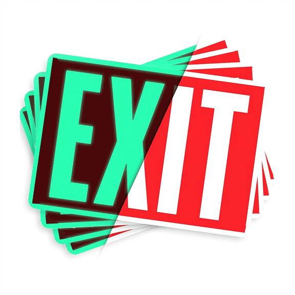 Exit Sign Stickers -Glow in the Dark - 4 Pcs, 12 Inch By 7 Illuminated Emergency Signs for Office