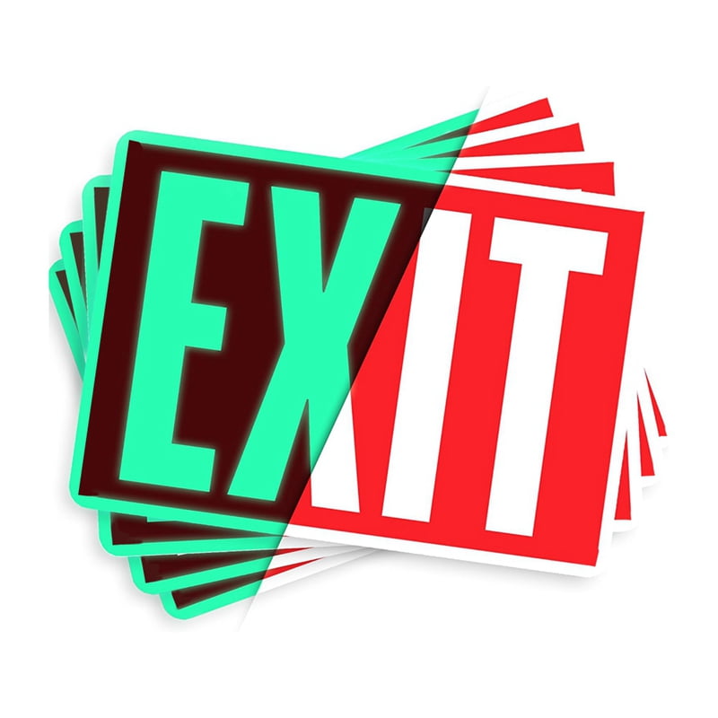 Exit Sign Stickers -Glow in the Dark - 4 Pcs, 12 Inch By 7 Inch - Illuminated Emergency Exit Signs for Office