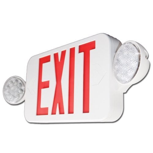 Exit Sign and Emergency Light Combo Red Compact LED Battery Backup