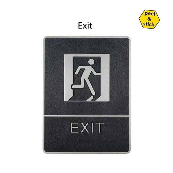 Exit Sign with Braille, 6"x8" Chrome framed, Adhesive Backing
