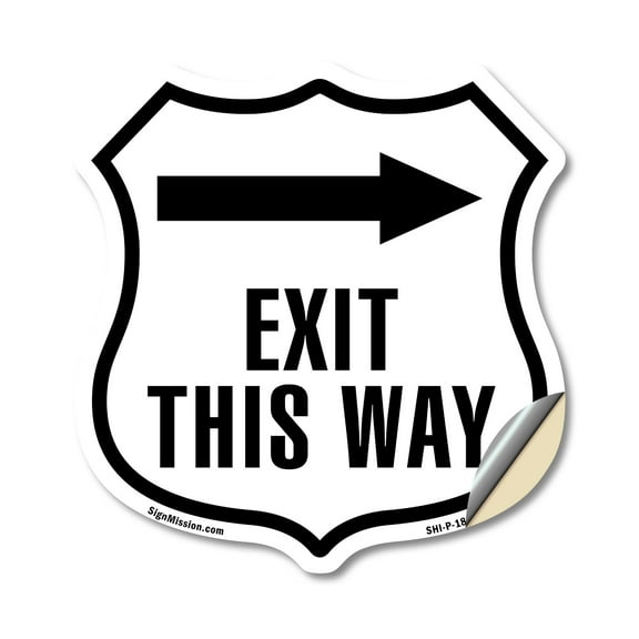 Exit This Way Right (5 Pack) 4 inch X 4 inch Shield Shaped Heavy Duty 3.2 mil Vinyl Decals Weather Resistant Made in the USA