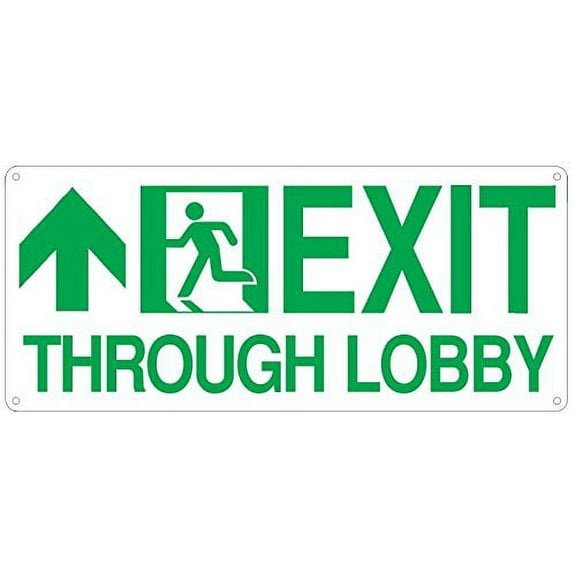 Exit Through Lobby ARROW STRAIGHT SIGN(Glow In the dark sign - Photoluminescent ,High Intensity, ALUMINIUM 7x16 ,Rust Free )