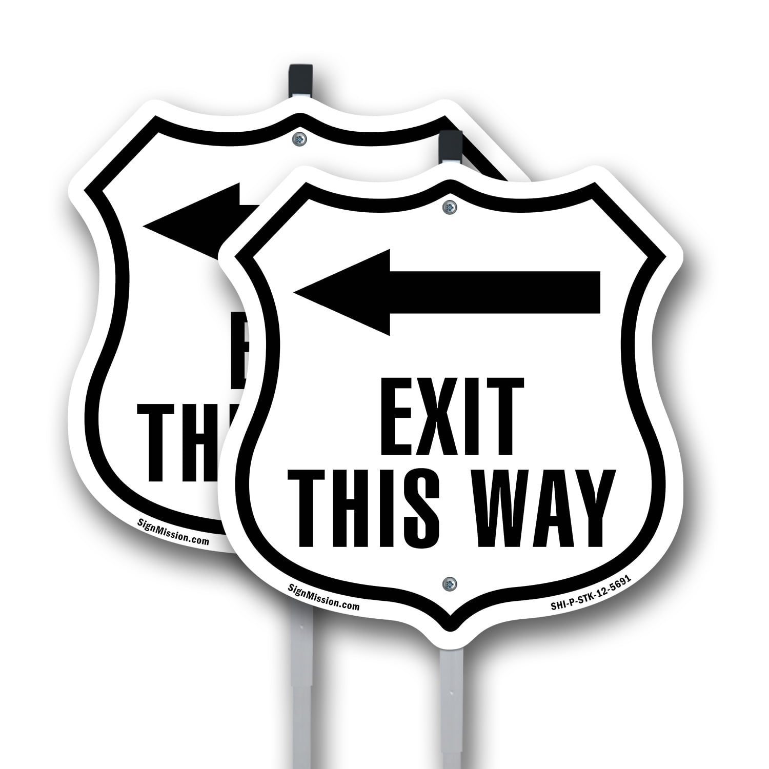 Exit This Way Left (2 Pack) 12 inch X 12 inch Shield Shaped Rust-Free ...
