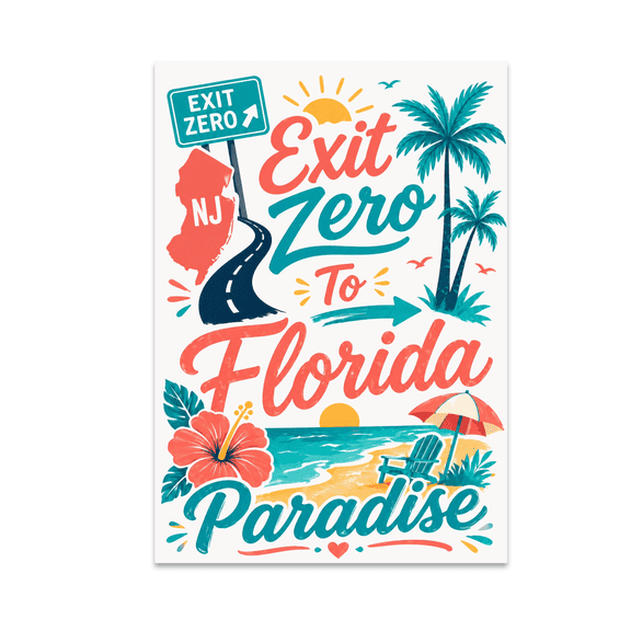 Exit Zero To Florida Paradise - New Jersey to Florida Relocation - 13x19 Poster Print