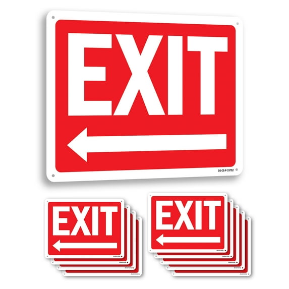 Exit with Left Arrow ANSI Caution Aluminum Sign 10 Inch x 7 Inch - 10 Pack