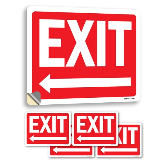 Exit with Left Arrow OSHA Vinyl Decal Label 7 Inch x 5 Inch - 5 Pack