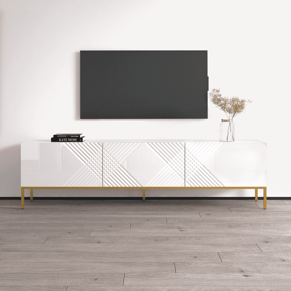 Exito 01 TV Stand for TVs up to 85", Mid-Century Modern High Gloss 75" Entertainment Center, TV Media Console with Storage Cabinets