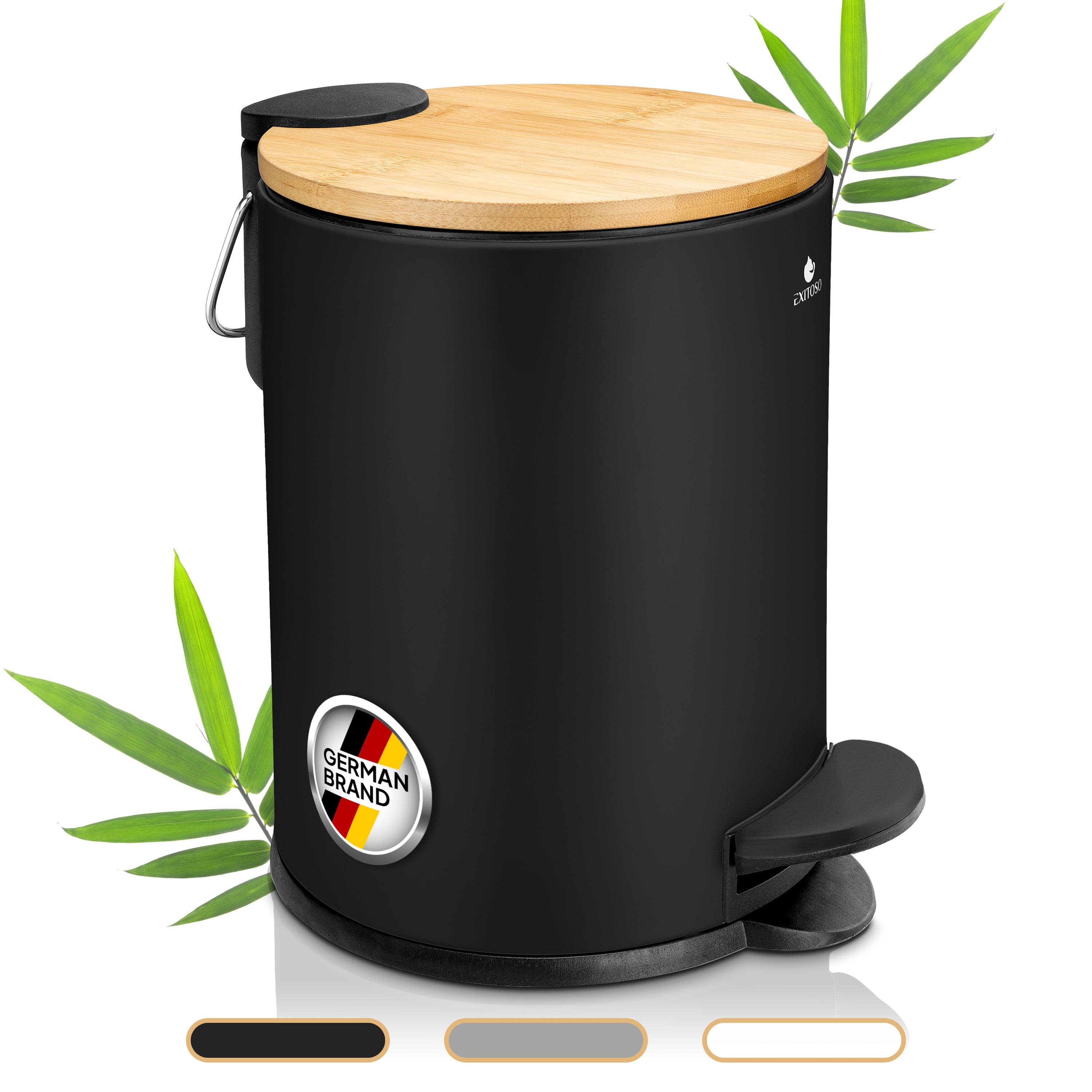 Exitoso® Bathroom Trash Can with Lid - Quiet Soft Close, Bamboo Lid, 0. ...