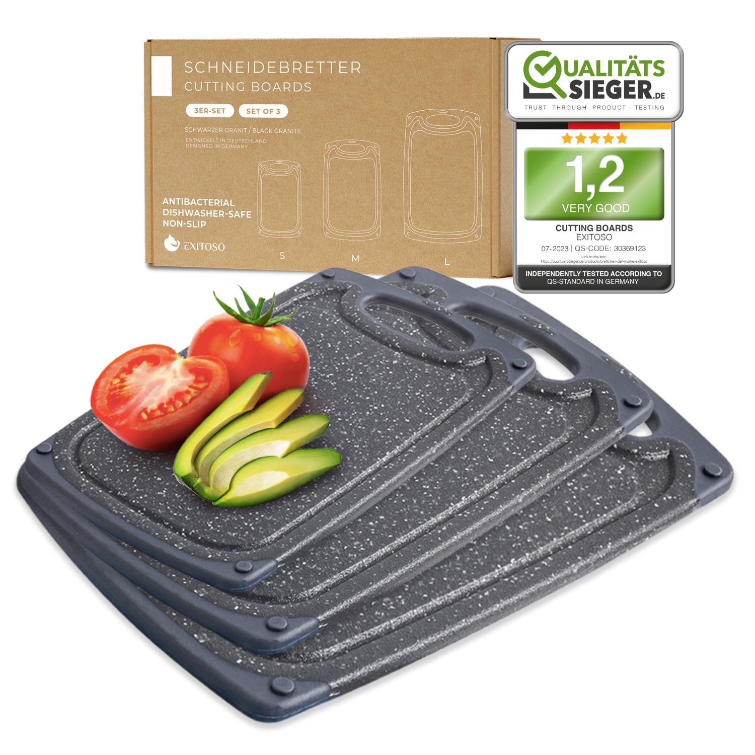 Exitoso® Plastic Cutting Boards for Kitchen Dishwasher Safe, Set of 3