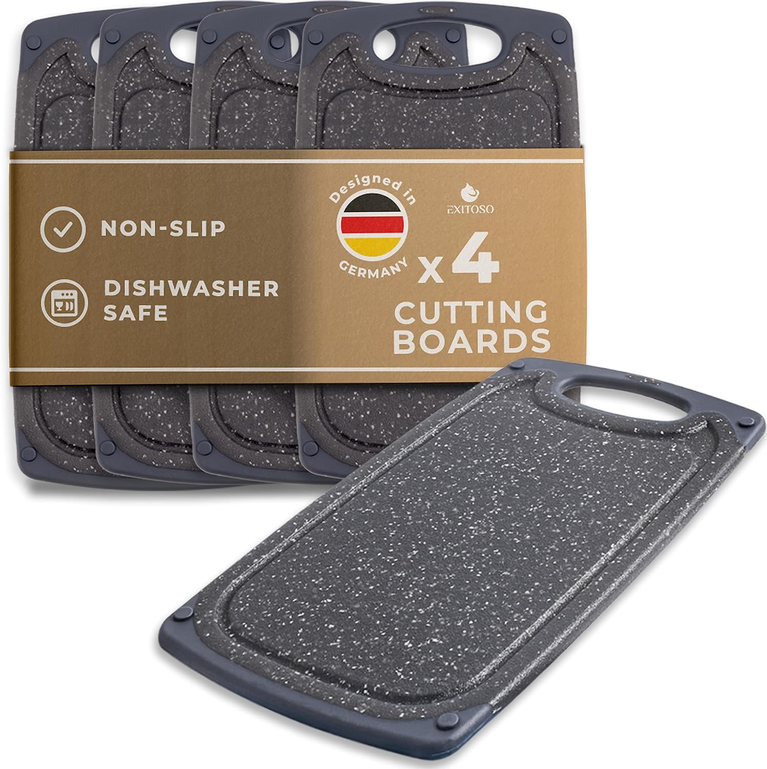 Exitoso® Small Plastic Cutting Boards Dishwasher Safe, Set of 4 Marble (Black)