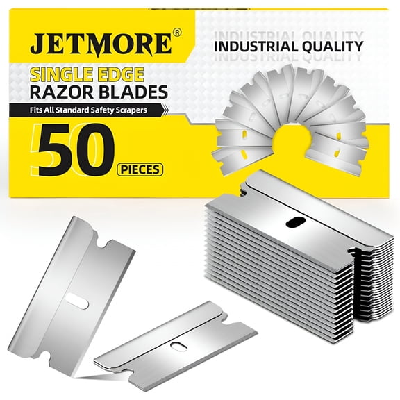 EXLEAF Single Edge Razor Blades 50 Pack, High Carbon Steel Utility Blades for Scraper, Sharp Safety Razors for Removing Paint Glue Stickers Labels, Individually Wrapped