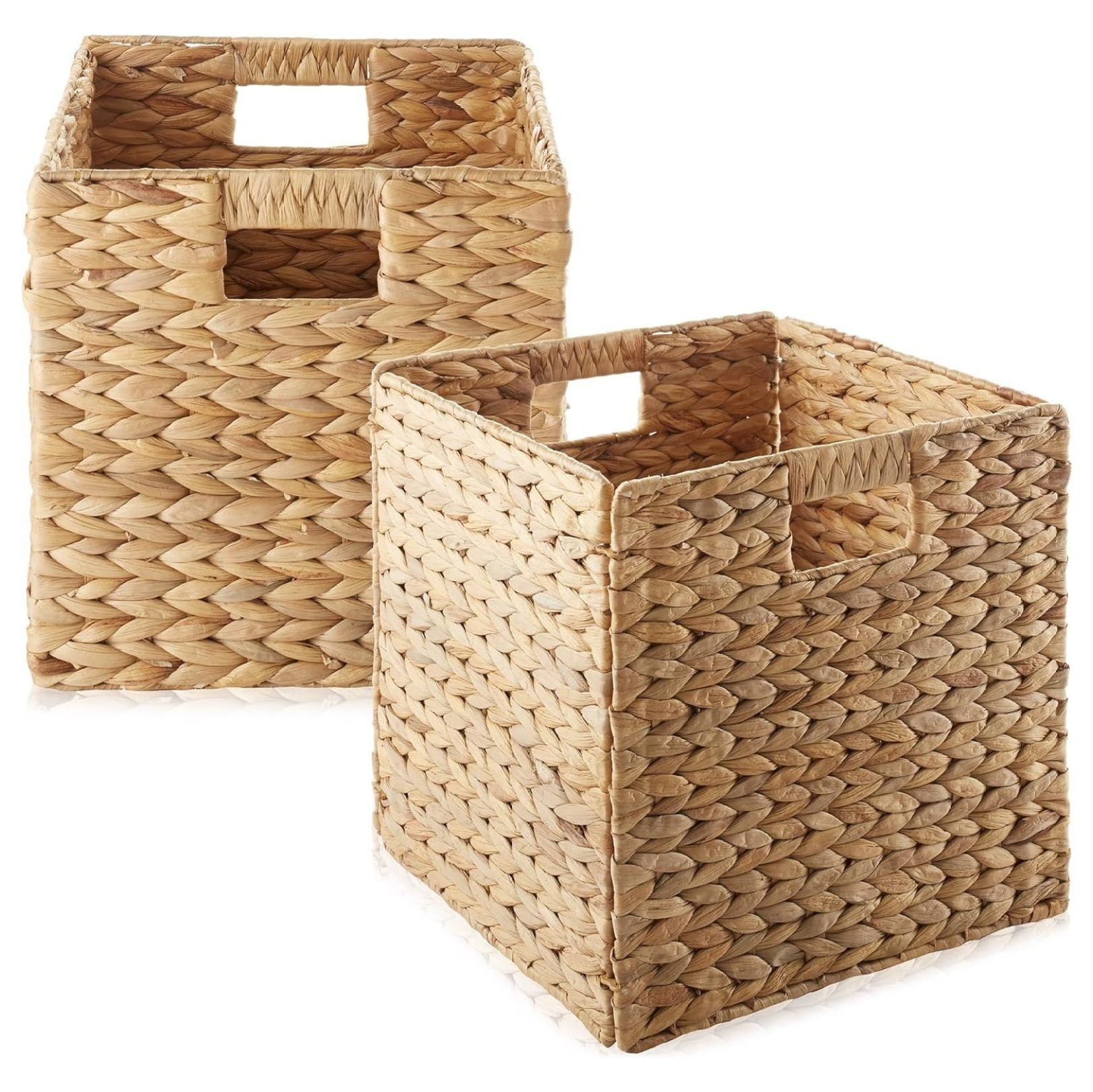 Natural Water Hyacinth Wicker Storage Baskets Set of 2