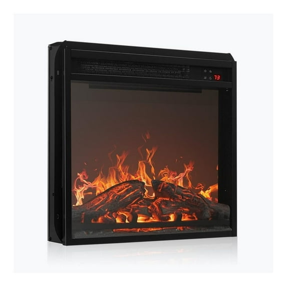 Exlonjet 18" Electric Fireplace Insert, Recessed Fireplace Heater with Control, Indoor Fireplace Heater with Adjustable Brightness, Timer, Automatic Temperature Control, Black