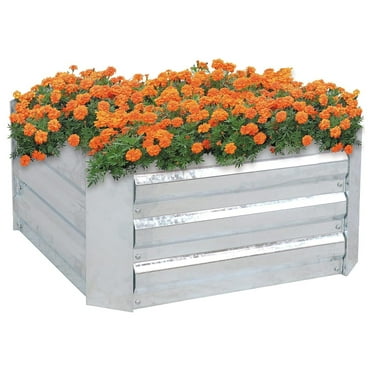 Exlonjet 24-Inch Square Galvanized Steel Raised Garden Bed - Outdoor Raised Planter for Vegetables and Flowers - Silver