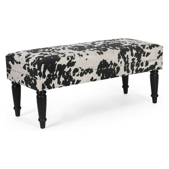 Exlonjet 39’’ Century Modern Bench- End of Bed Bench Dining Bench Ottomans with Rivet- Upholstered Small Bed Bench Coffee Table Ottoman for Bedroom Entryway and Living Room (Black Milk Cow)