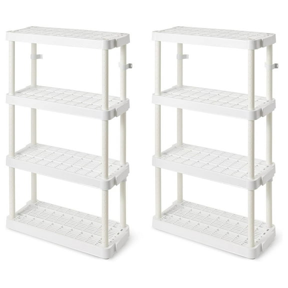 Exlonjet 4 Shelf Adjustable Height Medium Duty Storage Unit 14 x 32 x 54.5 Organizer for Home, Garage, Basement, & Laundry, White (2 Pack)