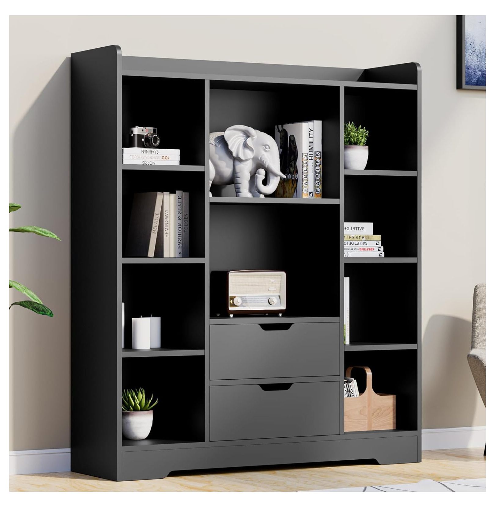 Exlonjet 4-Tier Open Shelf Bookcase, 47.2" Cube Storage Shelf with 10