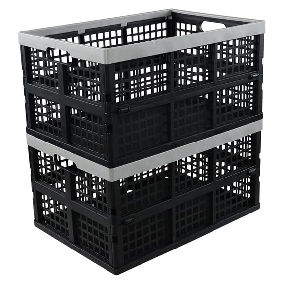 Exlonjet 42 L Collapsible Crate Storage, Plastic Folding Storage Crates, 2 Pack