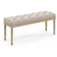 thumbnail image 1 of Exlonjet 44" Bedroom Bench, Vintage French Tufted End of Bed Bench, Upholstered Fabric Ottoman Bench with Carved Wood Legs for Bedroom,Dining Bench Piano Stool for Living Room,Foyer, Linen, 1 of 7
