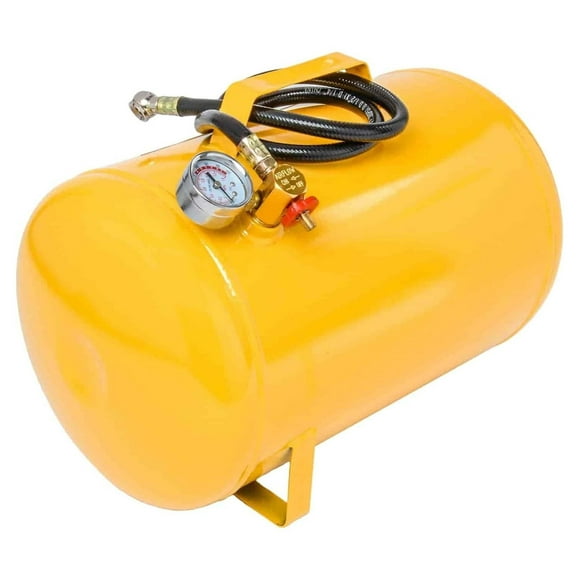 Exlonjet 5-Gallon Portable Air | 125 PSI Pressure | Yellow Coated Steel | Includes Industrial-Grade Air Hose with Standard Air Chuck | Easy-To-Read Pressure Gauge