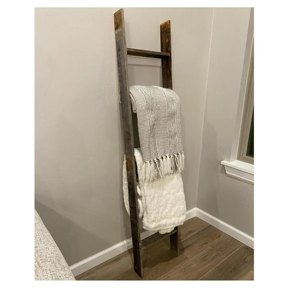 Exlonjet Blanket Ladder 5 Foot Fully Assembled | 60 Inch Rustic Reclaimed Wood for Blankets, Quilts, Towels, Throws, Decorative Items Farmhouse Wall Leaning Weathered Gray
