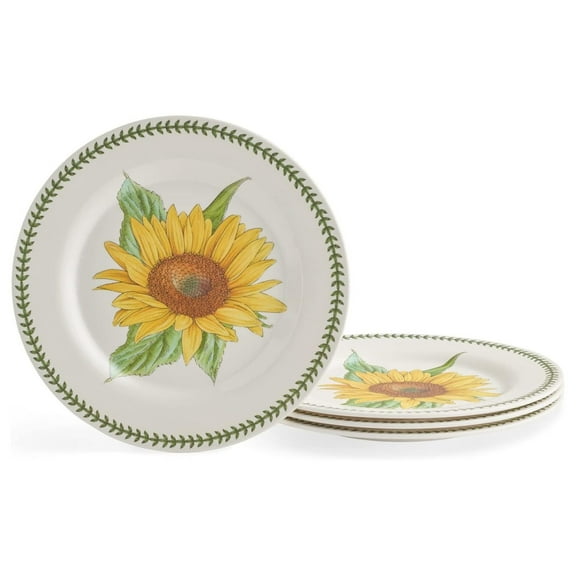 Exlonjet Botanic Garden 11" Dinner Plate - Set of 4 | Sunflower Motif | Melamine | BPA | Dishwasher Safe | Ideal for Salad or Dessert | Indoor and Outdoor Use