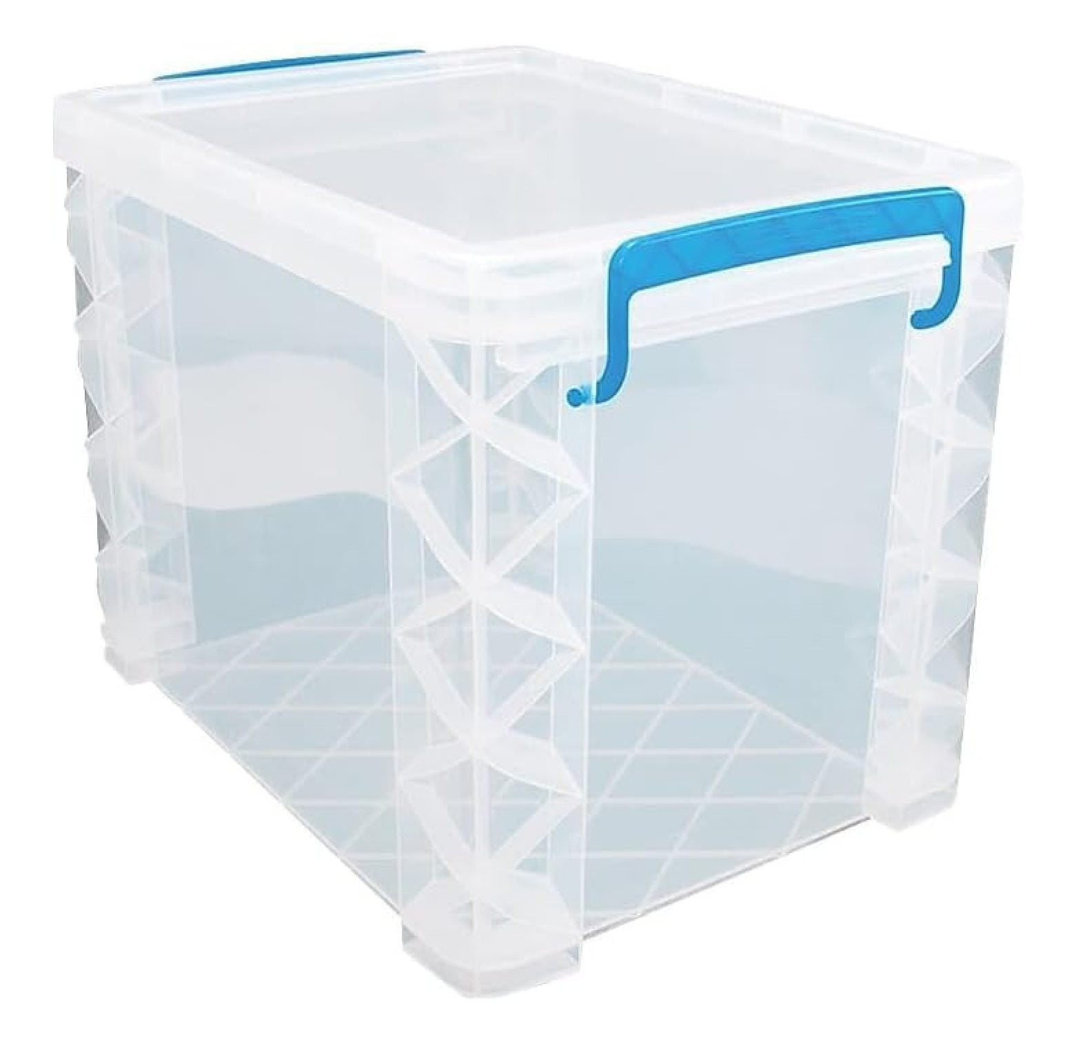 Clear Stackable Plastic Storage and File Box with Blue Handles